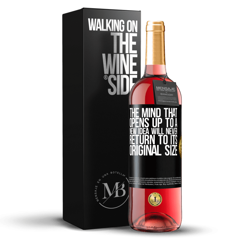 29,95 € Бесплатная доставка | Розовое вино Издание ROSÉ Разум, который открывается новой идее, никогда не вернется к своему первоначальному размеру Черная метка. Настраиваемая этикетка Молодое вино Урожай 2023 Tempranillo
