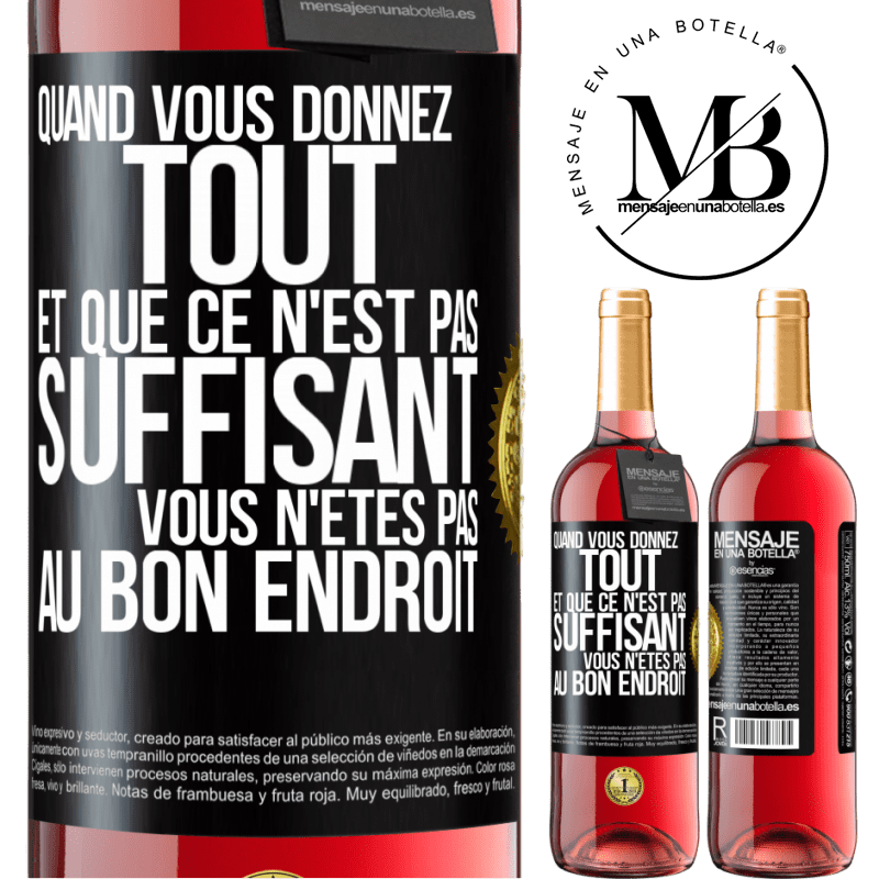 29,95 € Envoi gratuit | Vin rosé Édition ROSÉ Quand vous donnez tout et que ce n'est pas suffisant, vous n'êtes pas au bon endroit Étiquette Noire. Étiquette personnalisable Vin jeune Récolte 2023 Tempranillo