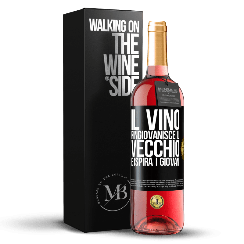 29,95 € Spedizione Gratuita | Vino rosato Edizione ROSÉ Il vino ringiovanisce il vecchio e ispira i giovani Etichetta Nera. Etichetta personalizzabile Vino giovane Raccogliere 2024 Tempranillo