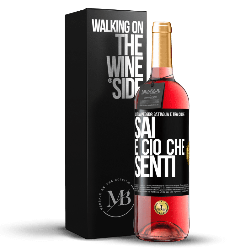 29,95 € Spedizione Gratuita | Vino rosato Edizione ROSÉ La tua peggior battaglia è tra ciò che sai e ciò che senti Etichetta Nera. Etichetta personalizzabile Vino giovane Raccogliere 2025 Tempranillo