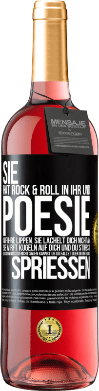 29,95 € | Roséwein ROSÉ Ausgabe Sie hat Rock & Roll in ihr und Poesie auf ihre Lippen. Sie lächelt dich nicht an, sie wirft Kugeln auf dich und du stirbst so sc Schwarzes Etikett. Anpassbares Etikett Junger Wein Ernte 2024 Tempranillo