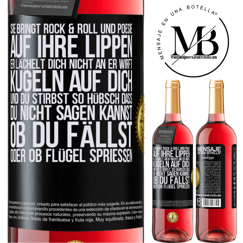 29,95 € Kostenloser Versand | Roséwein ROSÉ Ausgabe Sie hat Rock & Roll in ihr und Poesie auf ihre Lippen. Sie lächelt dich nicht an, sie wirft Kugeln auf dich und du stirbst so sc Schwarzes Etikett. Anpassbares Etikett Junger Wein Ernte 2023 Tempranillo