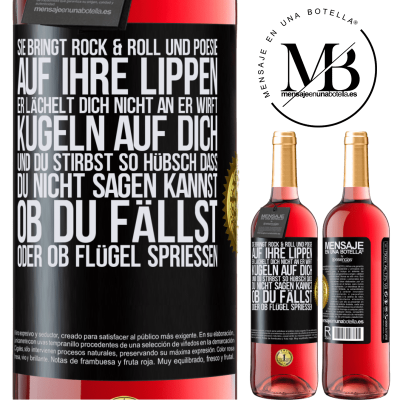 29,95 € Kostenloser Versand | Roséwein ROSÉ Ausgabe Sie hat Rock & Roll in ihr und Poesie auf ihre Lippen. Sie lächelt dich nicht an, sie wirft Kugeln auf dich und du stirbst so sc Schwarzes Etikett. Anpassbares Etikett Junger Wein Ernte 2025 Tempranillo