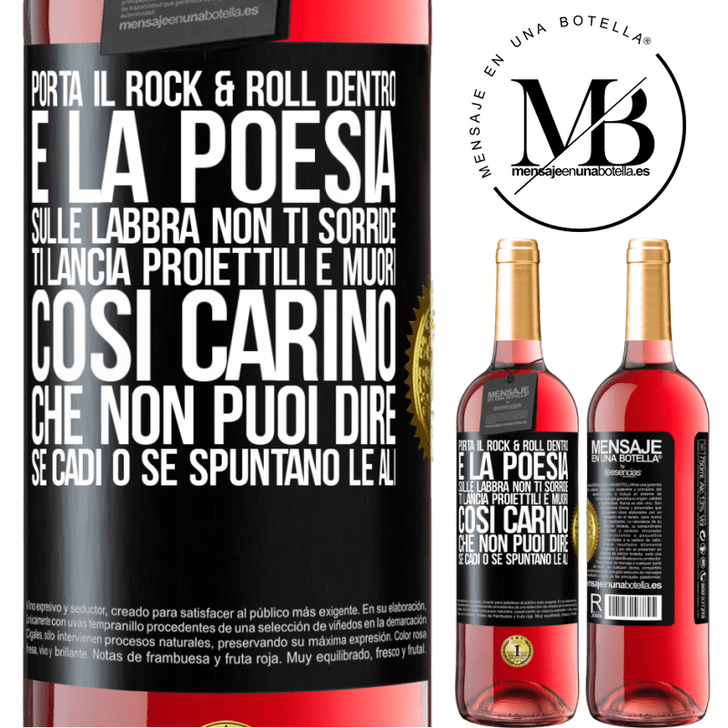 29,95 € Spedizione Gratuita | Vino rosato Edizione ROSÉ Porta il Rock & Roll dentro e la poesia sulle labbra. Non ti sorride, ti lancia proiettili e muori così carino che non puoi Etichetta Nera. Etichetta personalizzabile Vino giovane Raccogliere 2023 Tempranillo