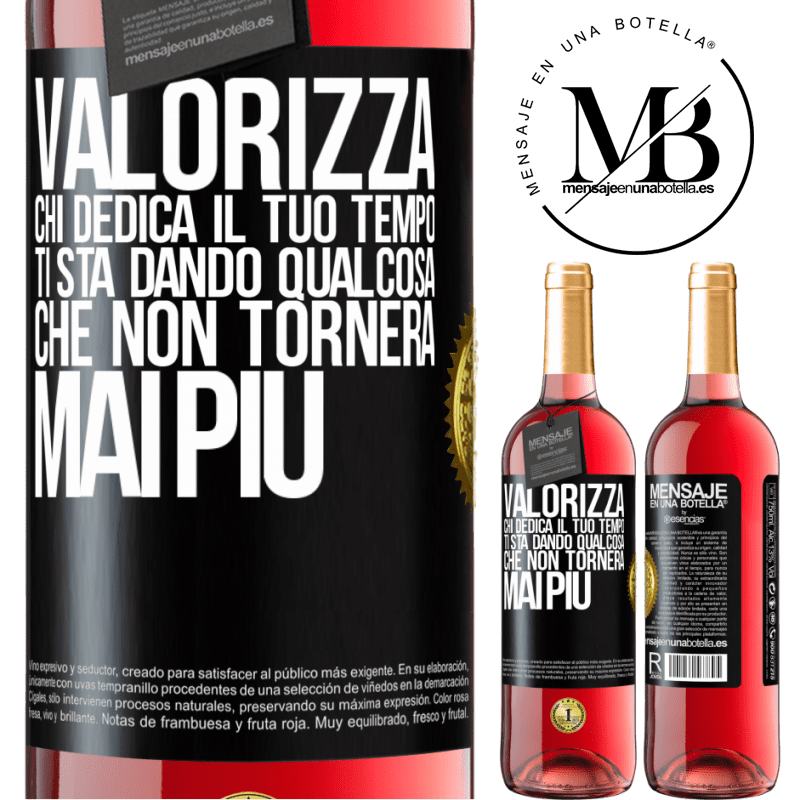 29,95 € Spedizione Gratuita | Vino rosato Edizione ROSÉ Valorizza chi dedica il tuo tempo. Ti sta dando qualcosa che non tornerà mai più Etichetta Nera. Etichetta personalizzabile Vino giovane Raccogliere 2023 Tempranillo