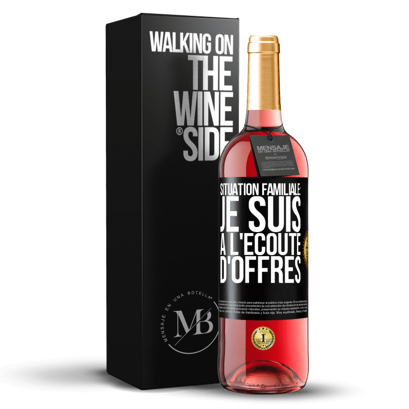 29,95 € Envoi gratuit | Vin rosé Édition ROSÉ Situation familiale: je suis à l'écoute d'offres Étiquette Noire. Étiquette personnalisable Vin jeune Récolte 2024 Tempranillo