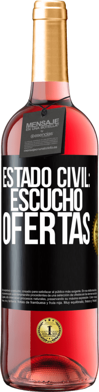 Envío gratis | Vino Rosado Edición ROSÉ Estado civil: escucho ofertas Etiqueta Negra. Etiqueta personalizable Vino joven Cosecha 2023 Tempranillo