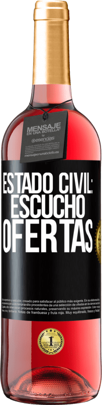 29,95 € Envío gratis | Vino Rosado Edición ROSÉ Estado civil: escucho ofertas Etiqueta Negra. Etiqueta personalizable Vino joven Cosecha 2025 Tempranillo