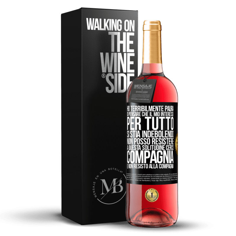 29,95 € Spedizione Gratuita | Vino rosato Edizione ROSÉ Ho terribilmente paura di pensare che il mio interesse per tutto si stia indebolendo. Non posso resistere a questa Etichetta Nera. Etichetta personalizzabile Vino giovane Raccogliere 2023 Tempranillo