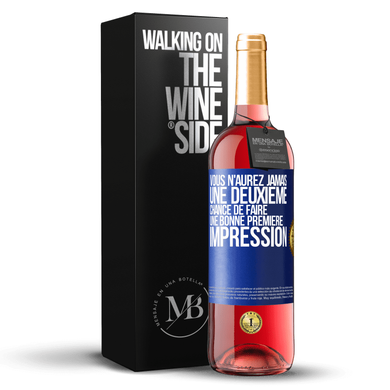 29,95 € Envoi gratuit | Vin rosé Édition ROSÉ Vous n'aurez jamais une deuxième chance de faire une bonne première impression Étiquette Bleue. Étiquette personnalisable Vin jeune Récolte 2024 Tempranillo