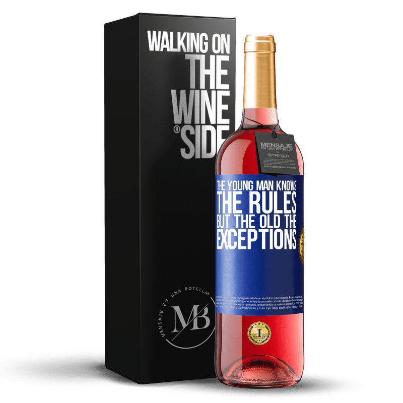 29,95 € Бесплатная доставка | Розовое вино Издание ROSÉ Молодой человек знает правила, но старые исключения Синяя метка. Настраиваемая этикетка Молодое вино Урожай 2023 Tempranillo