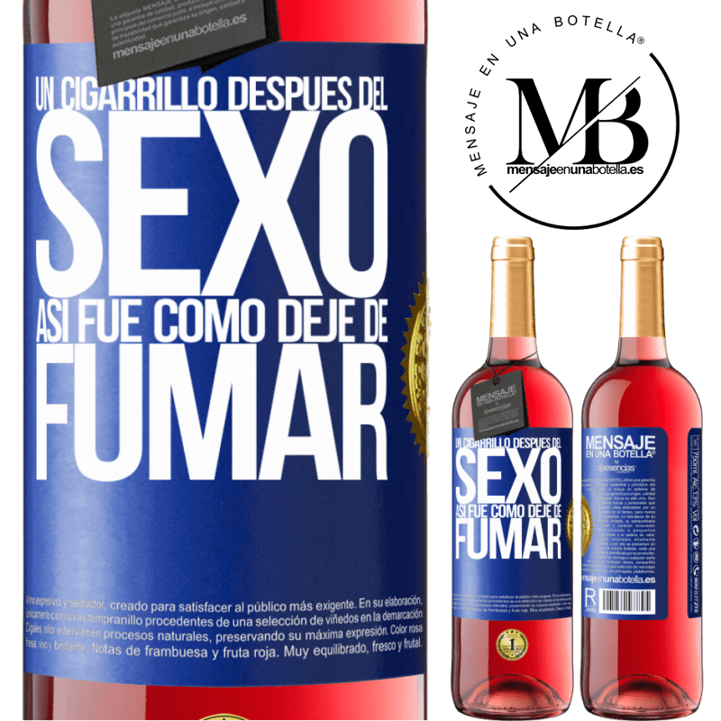 29,95 € Envío gratis | Vino Rosado Edición ROSÉ Un cigarrillo después del sexo. Así fue como dejé de fumar Etiqueta Azul. Etiqueta personalizable Vino joven Cosecha 2023 Tempranillo