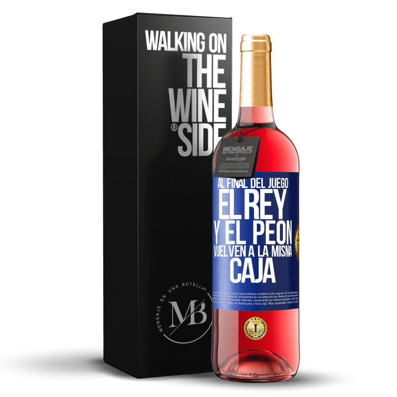 29,95 € Envío gratis | Vino Rosado Edición ROSÉ Al final del juego, el rey y el peón vuelven a la misma caja Etiqueta Azul. Etiqueta personalizable Vino joven Cosecha 2024 Tempranillo