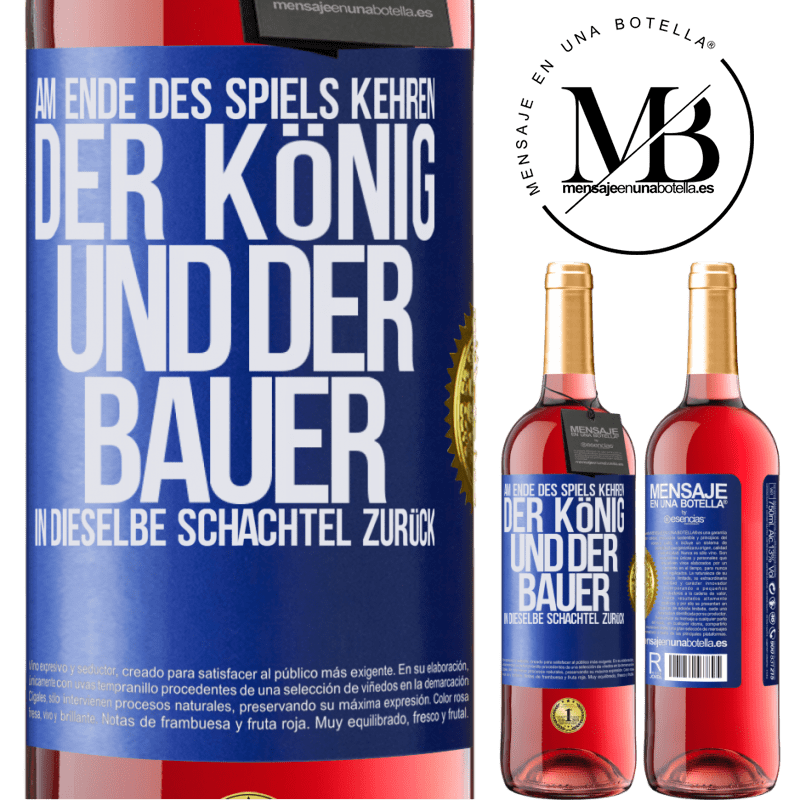 29,95 € Kostenloser Versand | Roséwein ROSÉ Ausgabe Am Ende des Spiels kehren der König und der Bauer in dieselbe Schachtel zurück Blaue Markierung. Anpassbares Etikett Junger Wein Ernte 2023 Tempranillo