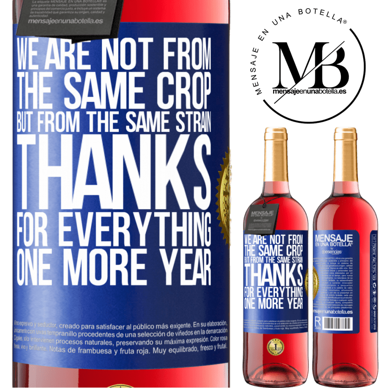 29,95 € Free Shipping | Rosé Wine ROSÉ Edition We are not from the same crop, but from the same strain. Thanks for everything, one more year Blue Label. Customizable label Young wine Harvest 2022 Tempranillo