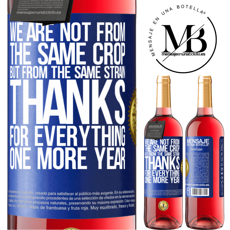 29,95 € Free Shipping | Rosé Wine ROSÉ Edition We are not from the same crop, but from the same strain. Thanks for everything, one more year Blue Label. Customizable label Young wine Harvest 2023 Tempranillo