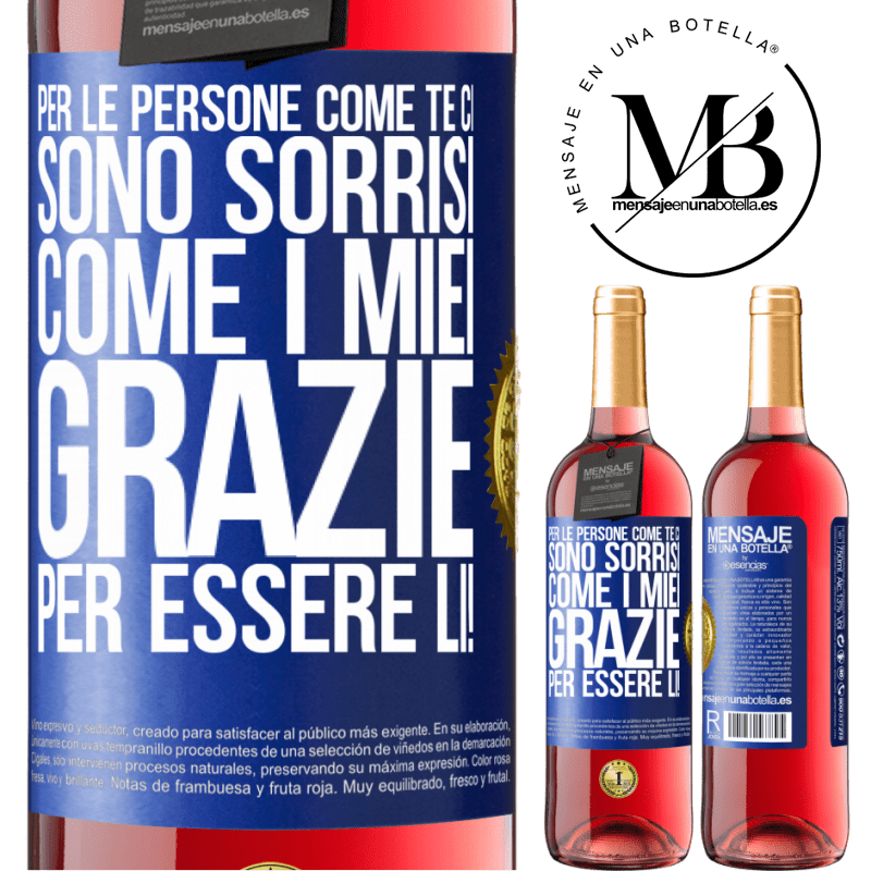 29,95 € Spedizione Gratuita | Vino rosato Edizione ROSÉ Per le persone come te ci sono sorrisi come i miei. Grazie per essere lì! Etichetta Blu. Etichetta personalizzabile Vino giovane Raccogliere 2023 Tempranillo