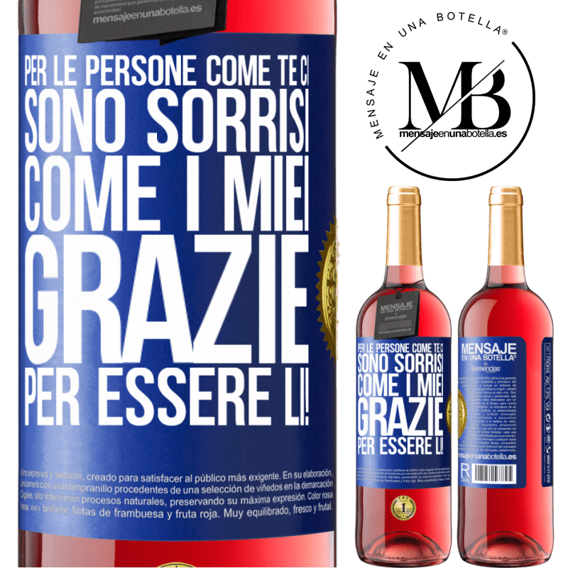 29,95 € Spedizione Gratuita | Vino rosato Edizione ROSÉ Per le persone come te ci sono sorrisi come i miei. Grazie per essere lì! Etichetta Blu. Etichetta personalizzabile Vino giovane Raccogliere 2025 Tempranillo