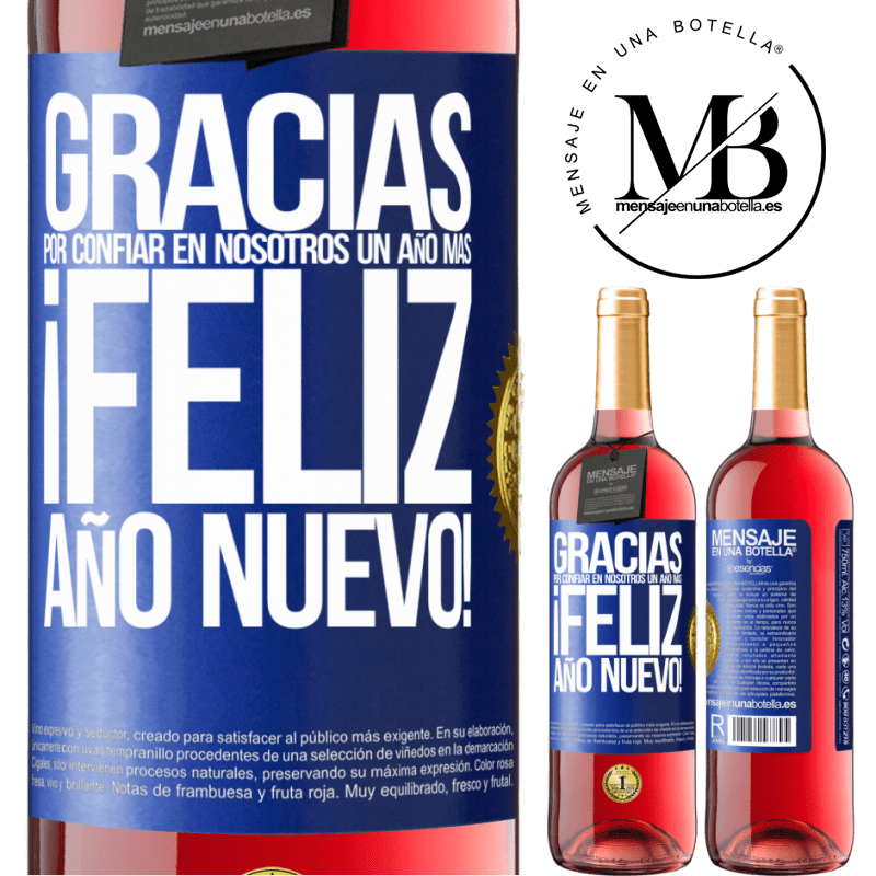 29,95 € Envío gratis | Vino Rosado Edición ROSÉ Gracias por confiar en nosotros un año más. Feliz Año Nuevo Etiqueta Azul. Etiqueta personalizable Vino joven Cosecha 2023 Tempranillo