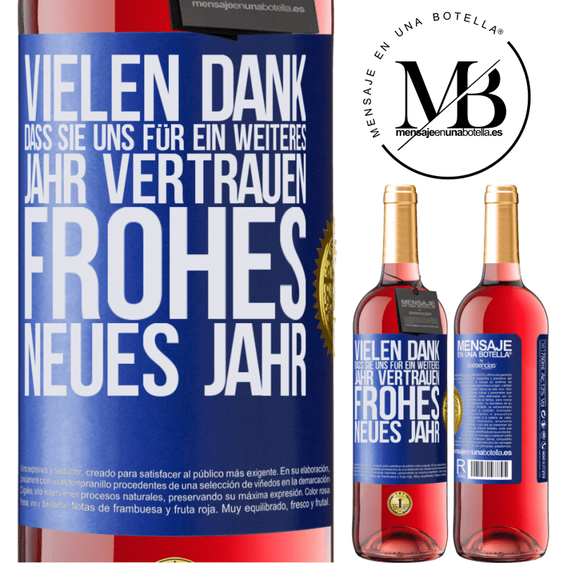 29,95 € Kostenloser Versand | Roséwein ROSÉ Ausgabe Vielen Dank, dass Sie uns ein weiteres Jahr vertrauen. Frohes neues Jahr Blaue Markierung. Anpassbares Etikett Junger Wein Ernte 2025 Tempranillo