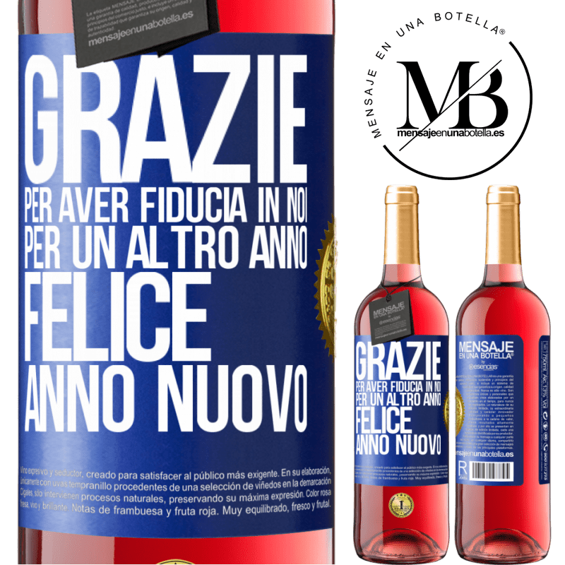 29,95 € Spedizione Gratuita | Vino rosato Edizione ROSÉ Grazie per aver fiducia in noi per un altro anno. Felice anno nuovo Etichetta Blu. Etichetta personalizzabile Vino giovane Raccogliere 2023 Tempranillo