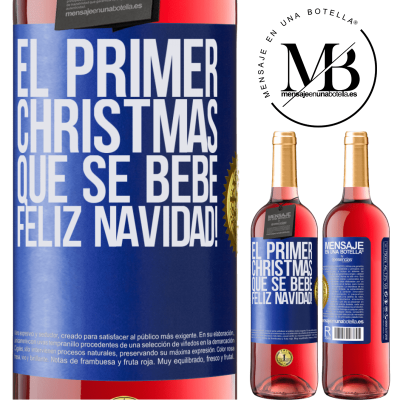 29,95 € Envío gratis | Vino Rosado Edición ROSÉ El primer christmas que se bebe. Feliz navidad! Etiqueta Azul. Etiqueta personalizable Vino joven Cosecha 2023 Tempranillo