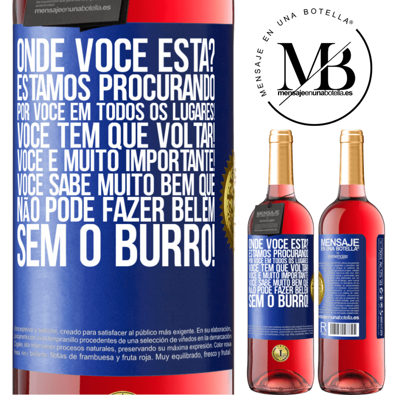 29,95 € Envio grátis | Vinho rosé Edição ROSÉ Onde você está? Estamos procurando por você em todos os lugares! Você tem que voltar! Você é muito importante! Você sabe Etiqueta Azul. Etiqueta personalizável Vinho jovem Colheita 2023 Tempranillo