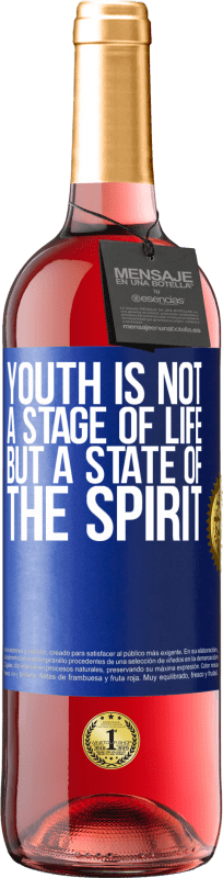 29,95 € 免费送货 | 桃红葡萄酒 ROSÉ版 青年不是生活的阶段，而是精神的状态 蓝色标签. 可自定义的标签 青年酒 收成 2023 Tempranillo