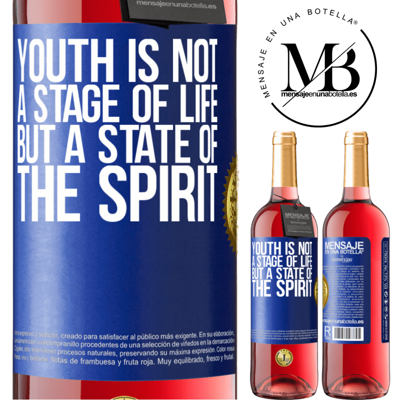 29,95 € Free Shipping | Rosé Wine ROSÉ Edition Youth is not a stage of life, but a state of the spirit Blue Label. Customizable label Young wine Harvest 2021 Tempranillo