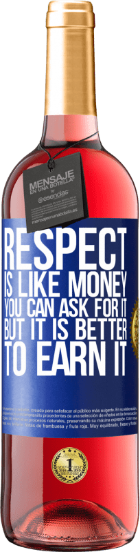 29,95 € | Rosé Wine ROSÉ Edition Respect is like money. You can ask for it, but it is better to earn it Blue Label. Customizable label Young wine Harvest 2024 Tempranillo