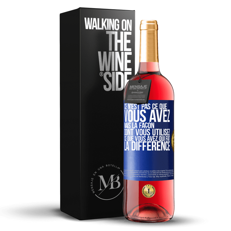 29,95 € Envoi gratuit | Vin rosé Édition ROSÉ Ce n'est pas ce que vous avez, mais la façon dont vous utilisez ce que vous avez qui fait la différence Étiquette Bleue. Étiquette personnalisable Vin jeune Récolte 2024 Tempranillo