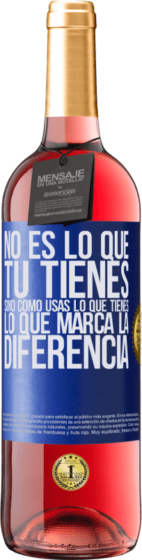 29,95 € | Vino Rosado Edición ROSÉ No es lo que tú tienes, sino cómo usas lo que tienes, lo que marca la diferencia Etiqueta Azul. Etiqueta personalizable Vino joven Cosecha 2025 Tempranillo
