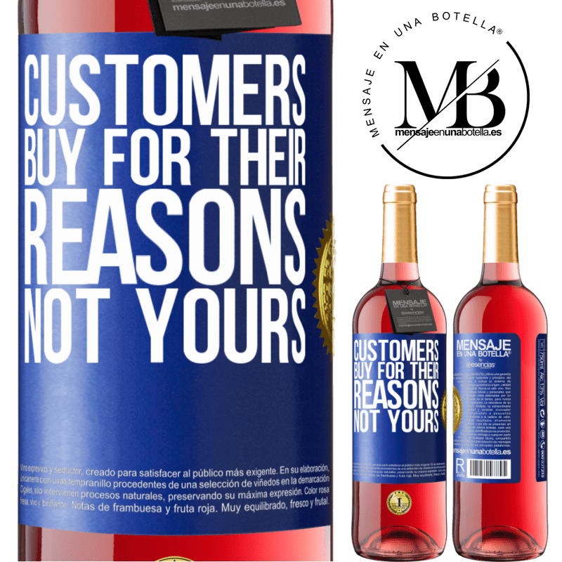 29,95 € Free Shipping | Rosé Wine ROSÉ Edition Customers buy for their reasons, not yours Blue Label. Customizable label Young wine Harvest 2022 Tempranillo