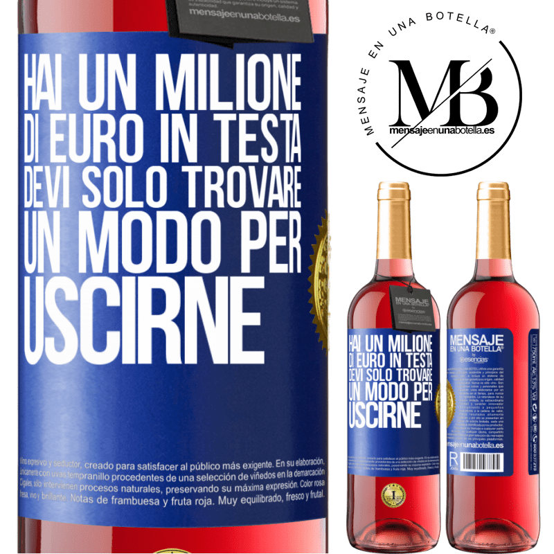 29,95 € Spedizione Gratuita | Vino rosato Edizione ROSÉ Hai un milione di euro in testa. Devi solo trovare un modo per uscirne Etichetta Blu. Etichetta personalizzabile Vino giovane Raccogliere 2025 Tempranillo