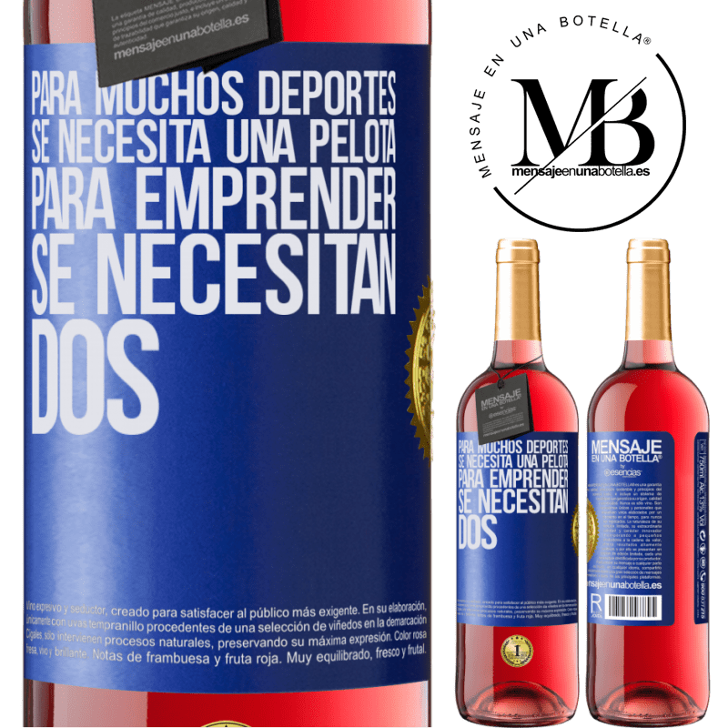 29,95 € Envío gratis | Vino Rosado Edición ROSÉ Para muchos deportes se necesita una pelota. Para emprender, se necesitan dos Etiqueta Azul. Etiqueta personalizable Vino joven Cosecha 2024 Tempranillo