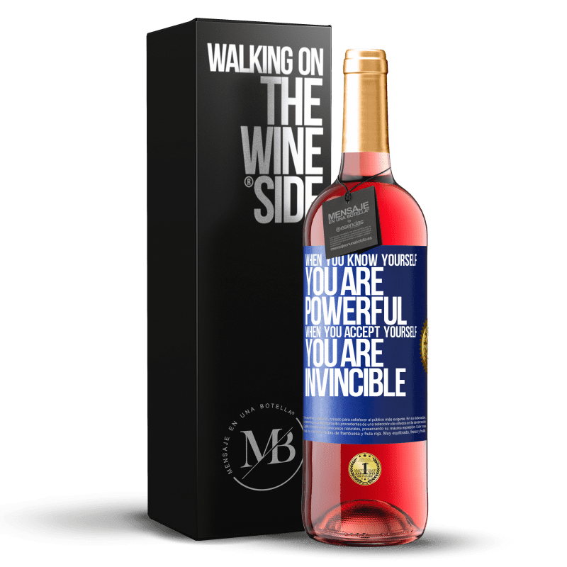24,95 € Free Shipping | Rosé Wine ROSÉ Edition When you know yourself, you are powerful. When you accept yourself, you are invincible Blue Label. Customizable label Young wine Harvest 2021 Tempranillo