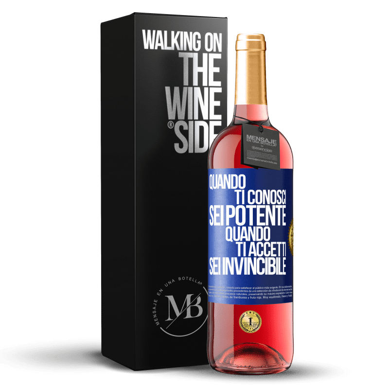 29,95 € Spedizione Gratuita | Vino rosato Edizione ROSÉ Quando ti conosci, sei potente. Quando ti accetti, sei invincibile Etichetta Blu. Etichetta personalizzabile Vino giovane Raccogliere 2023 Tempranillo