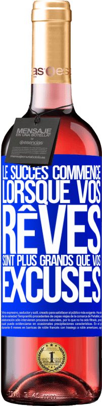 29,95 € Envoi gratuit | Vin rosé Édition ROSÉ Le succès commence lorsque vos rêves sont plus grands que vos excuses Étiquette Bleue. Étiquette personnalisable Vin jeune Récolte 2025 Tempranillo