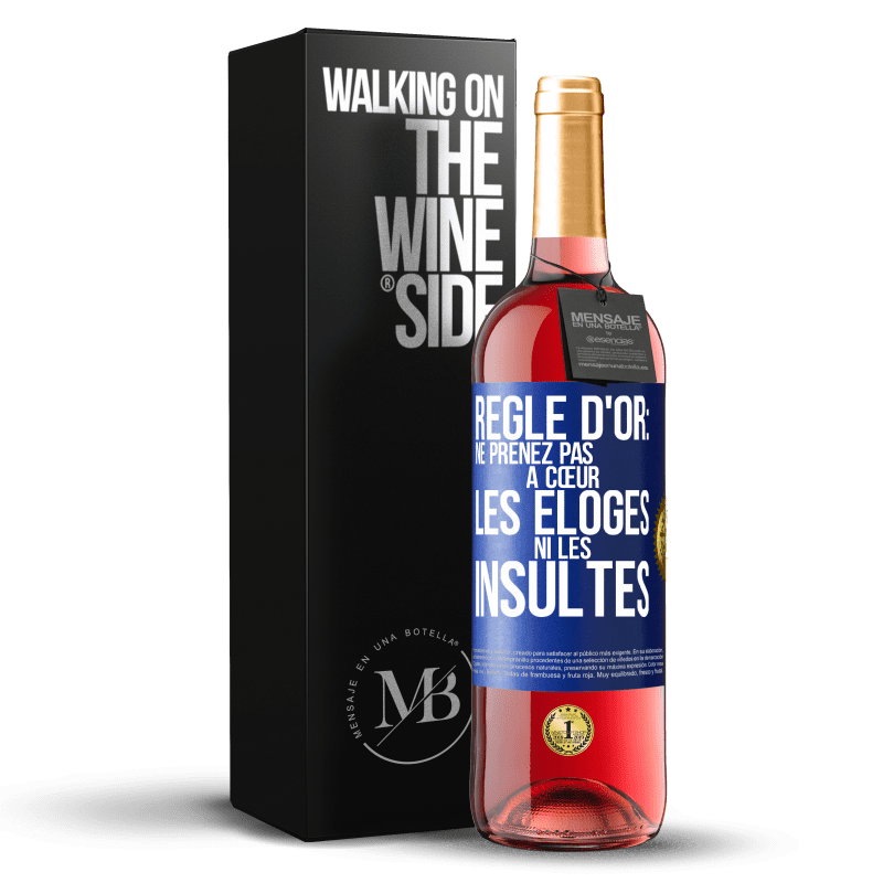 29,95 € Envoi gratuit | Vin rosé Édition ROSÉ Règle d'or: ne prenez pas à cœur les éloges ni les insultes Étiquette Bleue. Étiquette personnalisable Vin jeune Récolte 2024 Tempranillo