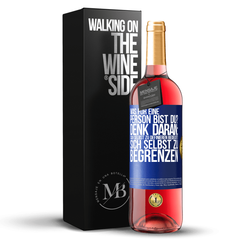 29,95 € Kostenloser Versand | Roséwein ROSÉ Ausgabe Was für eine Person bist du? Denk daran: Sich selbst zu definieren bedeutet sich selbst zu begrenzen Blaue Markierung. Anpassbares Etikett Junger Wein Ernte 2025 Tempranillo