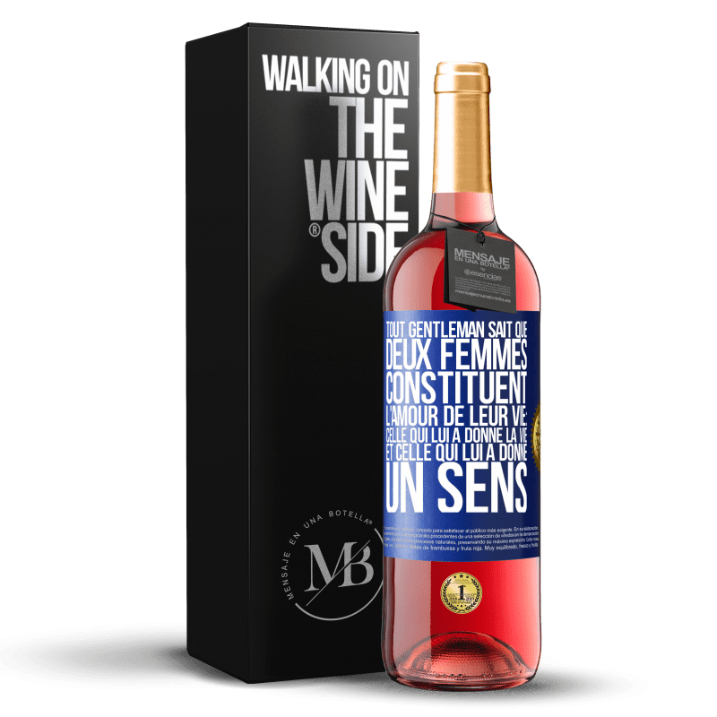 29,95 € Envoi gratuit | Vin rosé Édition ROSÉ Tout gentleman sait que deux femmes constituent l'amour de leur vie: celle qui lui a donné la vie et celle qui lui a donné un se Étiquette Bleue. Étiquette personnalisable Vin jeune Récolte 2024 Tempranillo