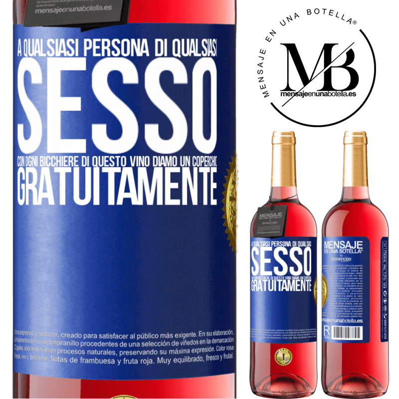 29,95 € Spedizione Gratuita | Vino rosato Edizione ROSÉ A qualsiasi persona di qualsiasi SESSO con ogni bicchiere di questo vino diamo un coperchio GRATUITAMENTE Etichetta Blu. Etichetta personalizzabile Vino giovane Raccogliere 2024 Tempranillo
