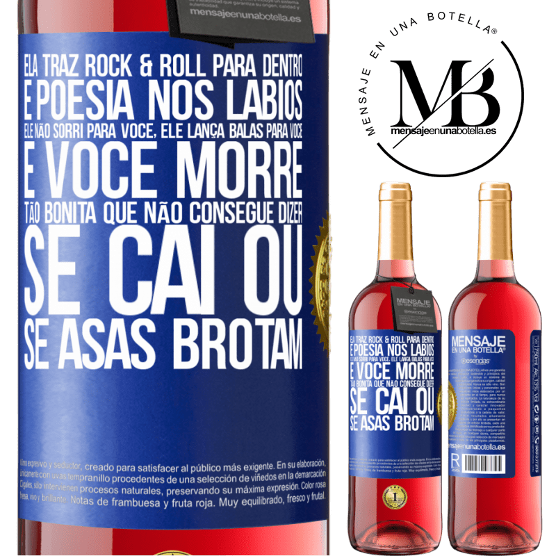 29,95 € Envio grátis | Vinho rosé Edição ROSÉ Ela traz Rock & Roll para dentro e poesia nos lábios. Ele não sorri para você, ele lança balas para você e você morre tão Etiqueta Azul. Etiqueta personalizável Vinho jovem Colheita 2023 Tempranillo