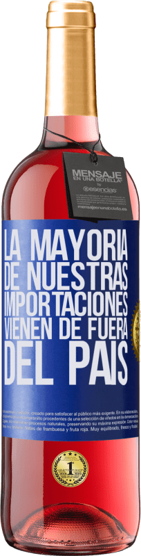 29,95 € | Vino Rosado Edición ROSÉ La mayoría de nuestras importaciones vienen de fuera del país Etiqueta Azul. Etiqueta personalizable Vino joven Cosecha 2025 Tempranillo
