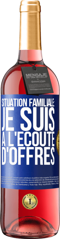 29,95 € Envoi gratuit | Vin rosé Édition ROSÉ Situation familiale: je suis à l'écoute d'offres Étiquette Bleue. Étiquette personnalisable Vin jeune Récolte 2025 Tempranillo