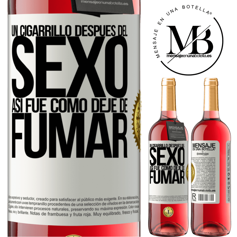 29,95 € Envío gratis | Vino Rosado Edición ROSÉ Un cigarrillo después del sexo. Así fue como dejé de fumar Etiqueta Blanca. Etiqueta personalizable Vino joven Cosecha 2023 Tempranillo