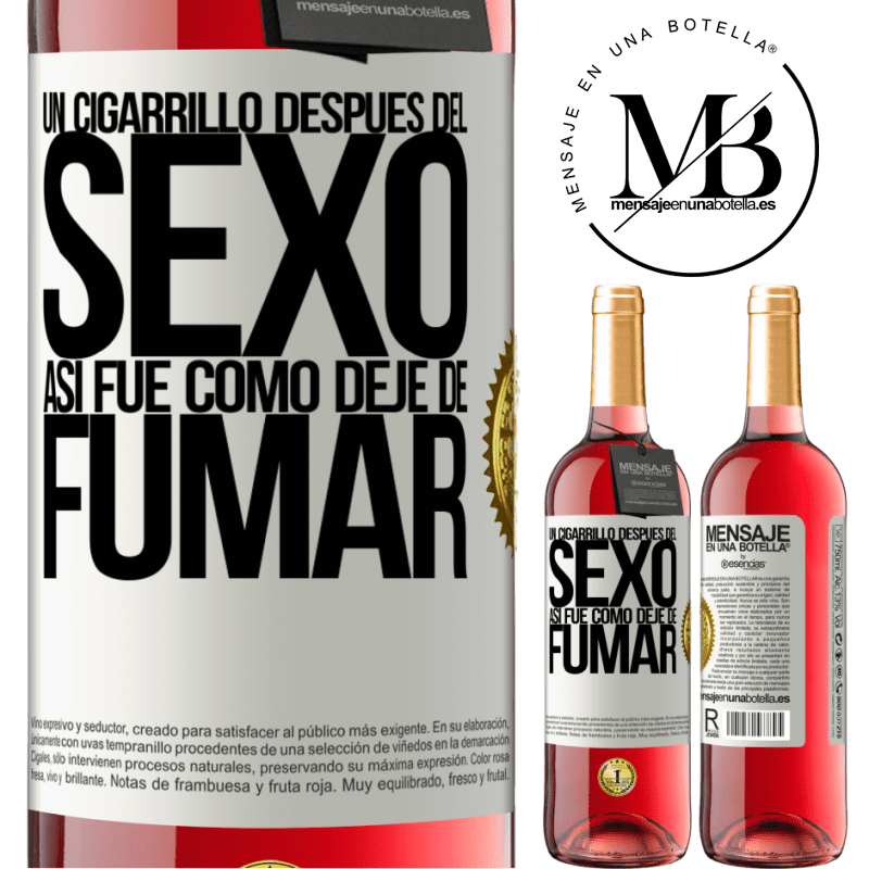 29,95 € Envío gratis | Vino Rosado Edición ROSÉ Un cigarrillo después del sexo. Así fue como dejé de fumar Etiqueta Blanca. Etiqueta personalizable Vino joven Cosecha 2025 Tempranillo