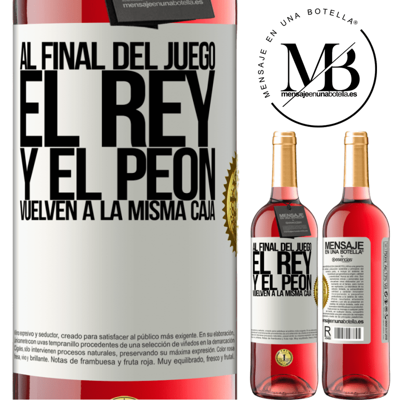 29,95 € Envío gratis | Vino Rosado Edición ROSÉ Al final del juego, el rey y el peón vuelven a la misma caja Etiqueta Blanca. Etiqueta personalizable Vino joven Cosecha 2023 Tempranillo