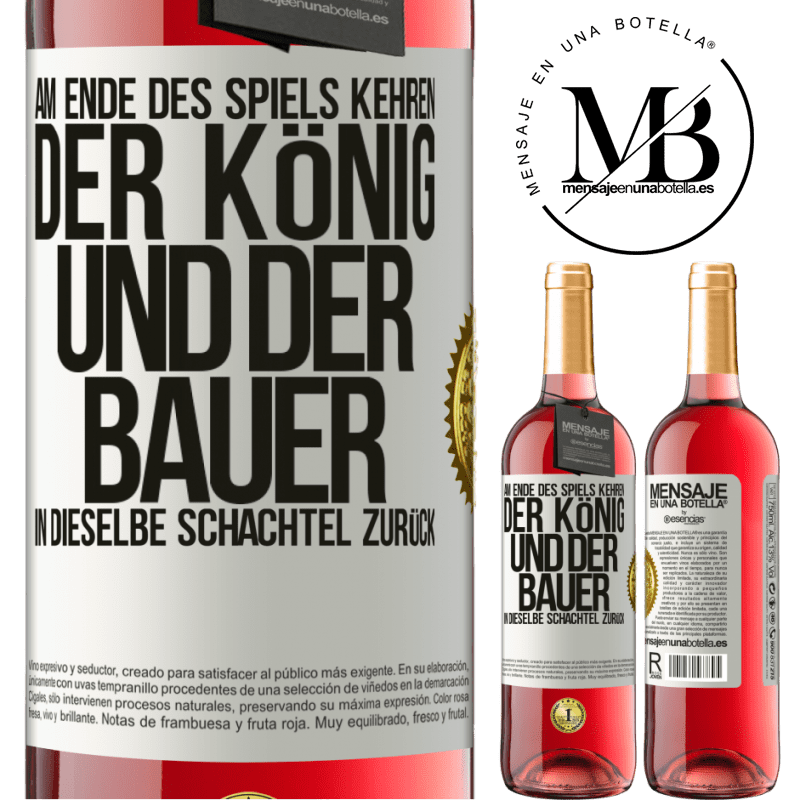 29,95 € Kostenloser Versand | Roséwein ROSÉ Ausgabe Am Ende des Spiels kehren der König und der Bauer in dieselbe Schachtel zurück Weißes Etikett. Anpassbares Etikett Junger Wein Ernte 2023 Tempranillo