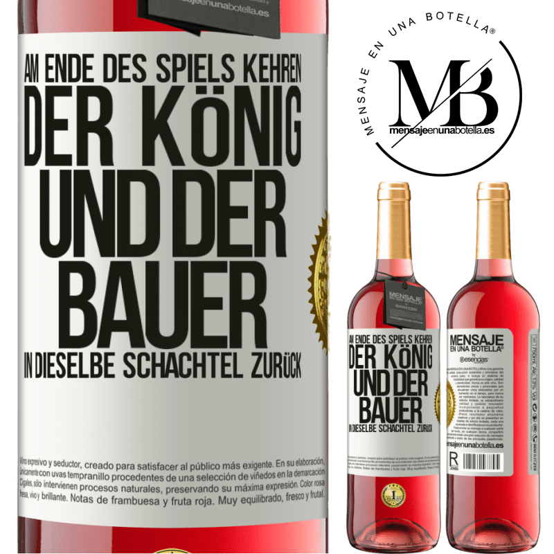 29,95 € Kostenloser Versand | Roséwein ROSÉ Ausgabe Am Ende des Spiels kehren der König und der Bauer in dieselbe Schachtel zurück Weißes Etikett. Anpassbares Etikett Junger Wein Ernte 2025 Tempranillo